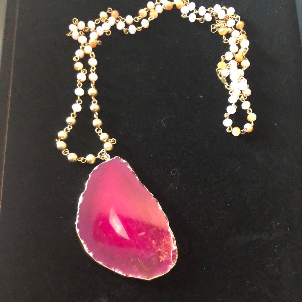 Pink Agate Necklace with beautiful beaded chain